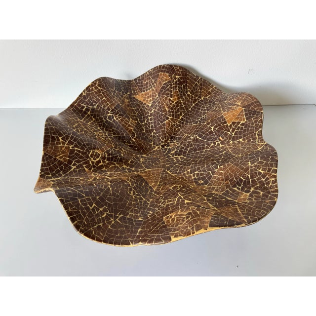 A stunning handcrafted statement piece from the 1980s, this large sculptural bowl is masterfully composed of inlaid...