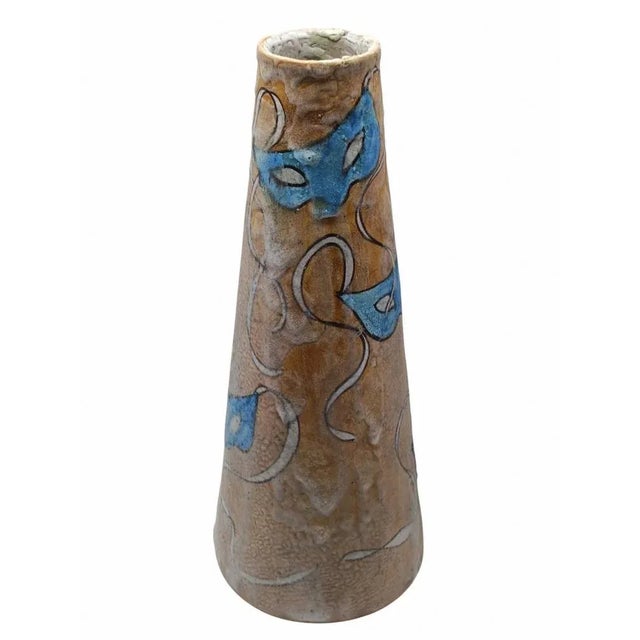 Glazed Terracotta Vase Decorated with Treatral Motifs from C.A.S. Vietri, Italy 1950s For Sale - Image 9 of 9