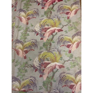 1940s Vintage Flamingo Tropical Pattern Bark Cloth Fabric Panels- Set of 2 For Sale