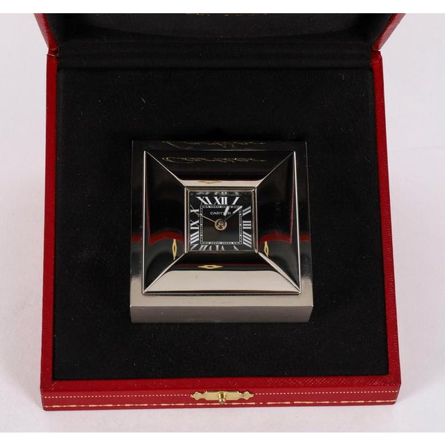 1990s Vintage Cased Palladium Plated Alarm Clock from Cartier, 1990s For Sale - Image 5 of 18
