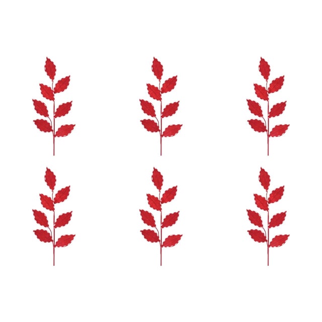 Contemporary Stripe Stitched Leaf Spray (Set of 6) For Sale - Image 3 of 3