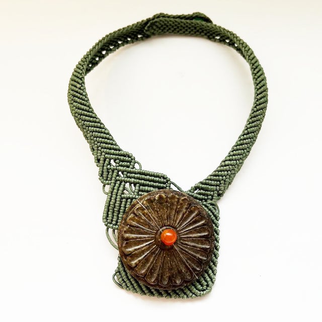1990s Cambodia Macramé Metal & Jade Necklace For Sale - Image 9 of 10
