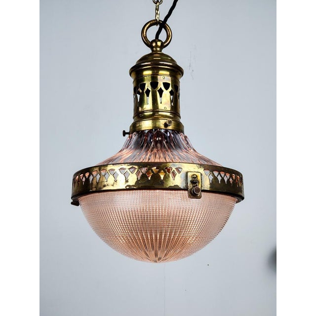 Industrial Antique Dutch 2 Part Glass Holophane Stiletto Pendant Light, 1890s For Sale - Image 3 of 9