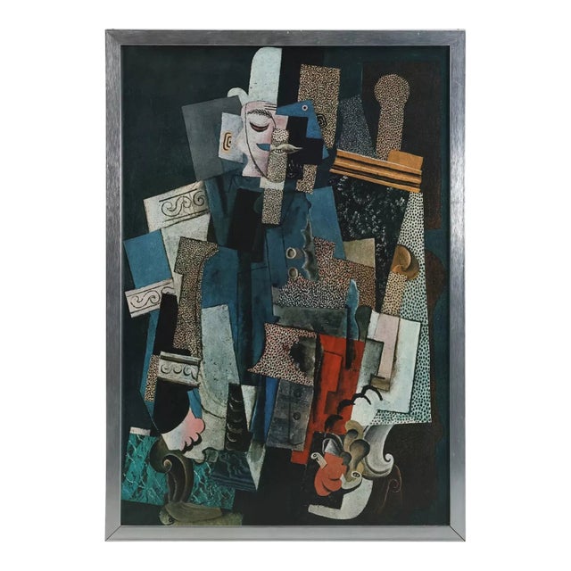 1960s After Picasso, Vintage Litho-Print 28 X 19 In. Modern Abstract Cubism "Man With Pipe" 1915, Framed For Sale