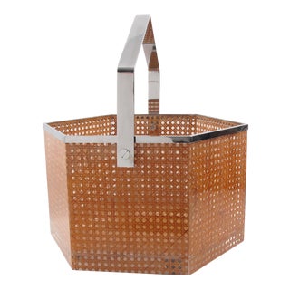 Italian Lucite Rattan and Chrome Portable Bar Cart or Magazine Rack For Sale