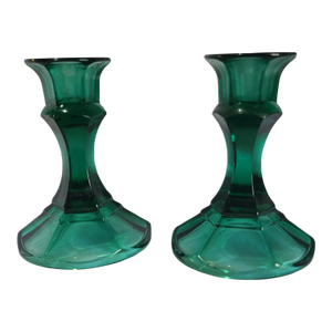 Vintage North American Indiana Glass Emerald Green Pair of Candlesticks