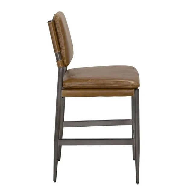 Mid-Century Modern Wooster Counter Chair, Cuba Brown Leather For Sale - Image 3 of 4
