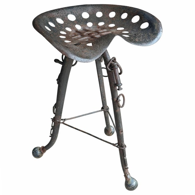 Farmhouse Folk Art Tractor Seat and Horse Hames Stool For Sale - Image 3 of 14