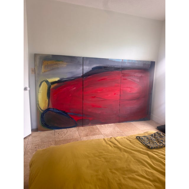 2010s Monumental Abstract Triptych – Hand-Painted Acrylic on Canvas – Palm Beach Estate – 108” X 60 For Sale - Image 5 of 10