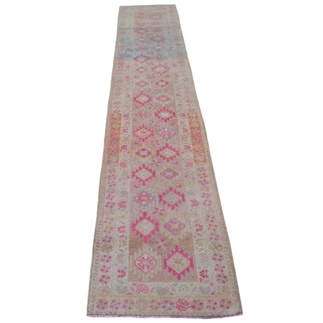 Textile 1970s Pink Kurdish Herki Hand-Knotted Distressed Runner Hallway Decor For Sale - Image 7 of 11