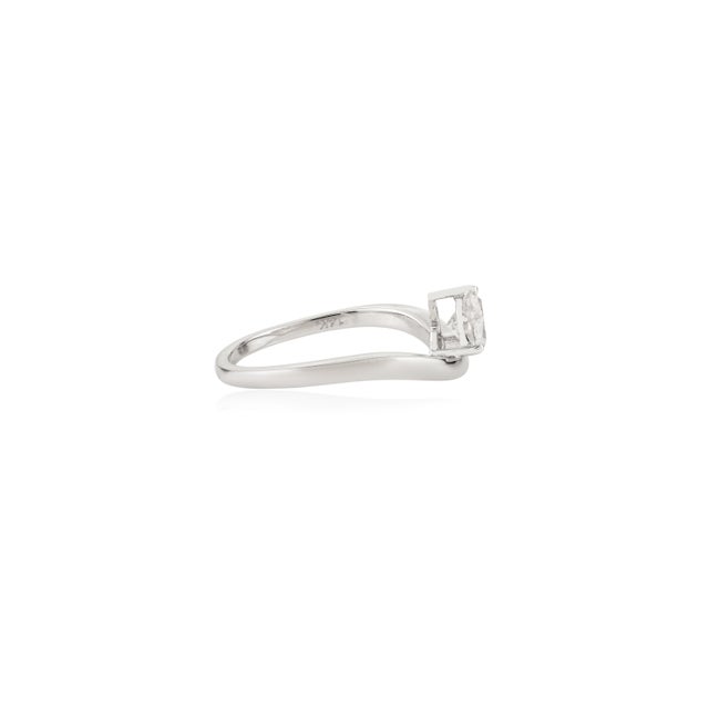 Heart-Shaped Diamond Solitaire Wave Ring Size 5 in 14k Solid White Gold Gift for Her For Sale In New York - Image 6 of 15