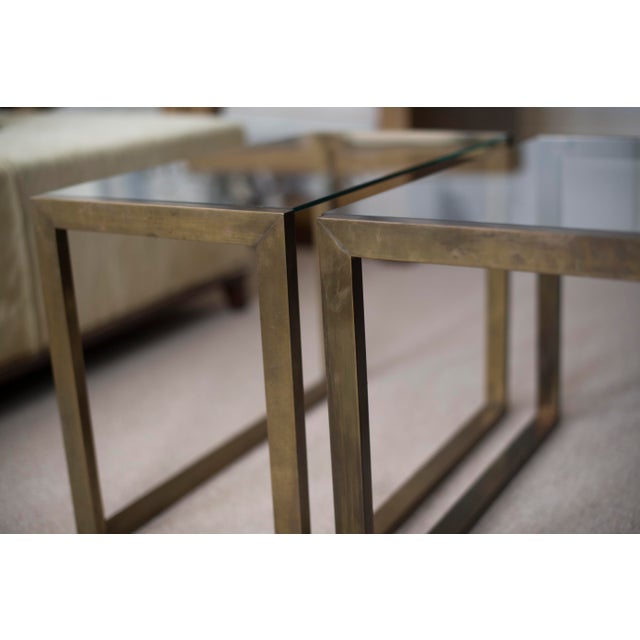 Mid-Century Modern Pair of Brass and Glass 1950s Style Side Tables For Sale - Image 3 of 9