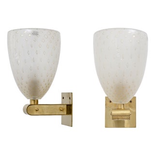 Murano Pulegoso Glass and Brass Wall Sconces, Italy, 1990, Set of 2 For Sale