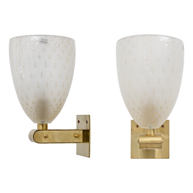 Murano Pulegoso Glass and Brass Wall Sconces, Italy, 1990, Set of 2 For Sale