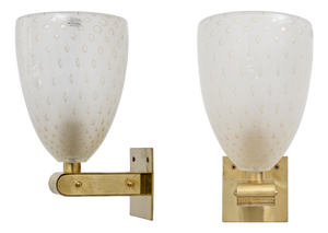 Murano Pulegoso Glass and Brass Wall Sconces, Italy, 1990, Set of 2