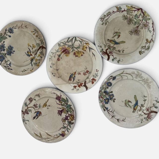 Antique Jules Vieillard Bordeaux "Nella" Faience Plates - Set of 5 1870’s For Sale - Image 4 of 9