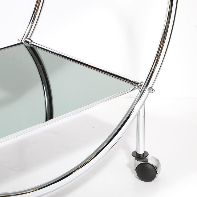 Art Deco Style Round Form Tubular Two-Tier Bar Cart in Chrome and Smoked Mirror For Sale - Image 11 of 13