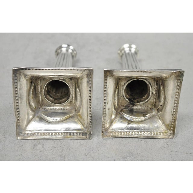 Vintage English Regency Silver Plated Classical Column Small Candlesticks - Pair For Sale - Image 12 of 16