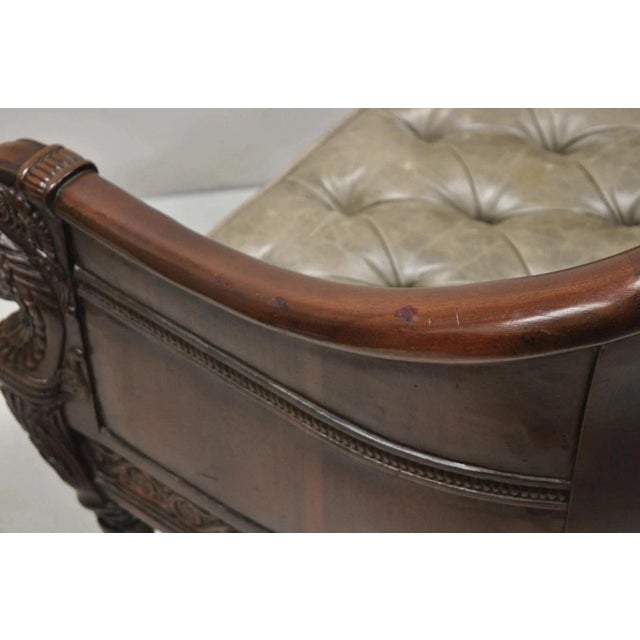 Brown Late 20th Century Baker Stately Homes Regency Style Grey Leather Lions Head Pull Up Tub Club Chair For Sale - Image 8 of 12