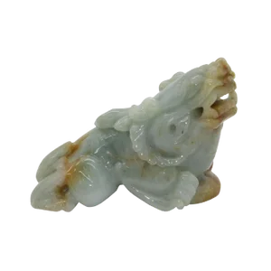 Hand Carved Natural Green & Yellow Jade Feng Shui Lucky Pixiu Figure Pendant
