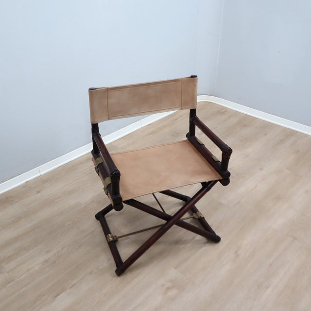 Bamboo Leather Director's Chair from McGuire, 1950s For Sale - Image 12 of 12