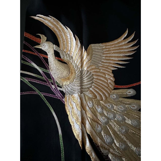 Vintage Japanese Formal Black Silk Kimono with Pheonix Embroidery For Sale - Image 15 of 18