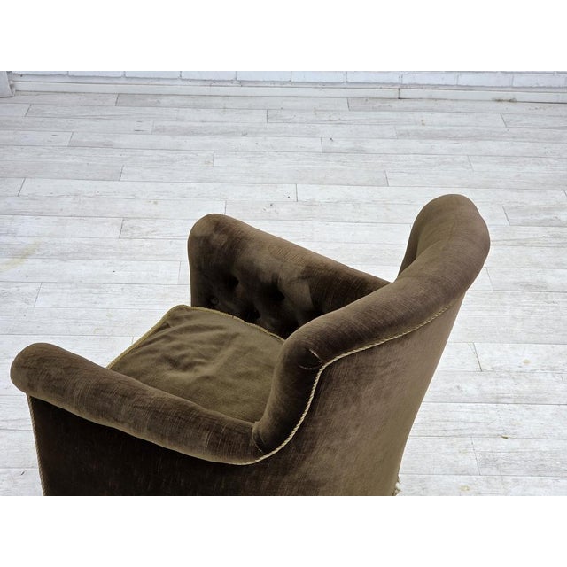 Scandinavian Armchair in Green Velour and Ash For Sale - Image 15 of 18