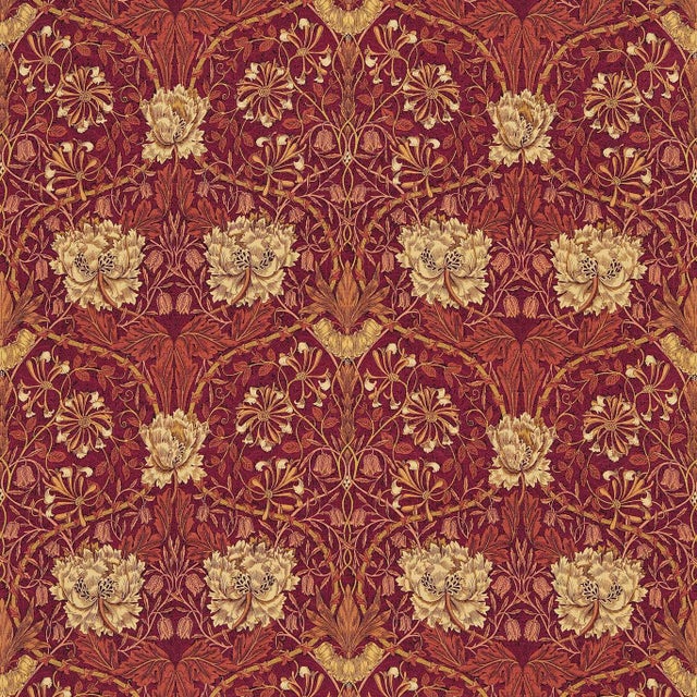 Morris & Co Honeysuckle & Tulip Fabric in Brick/Russet For Sale