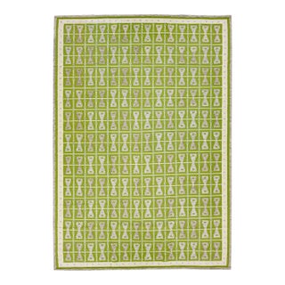Green Modern Swedish Style Handmade Oversize Wool Rug With Geometric Design For Sale
