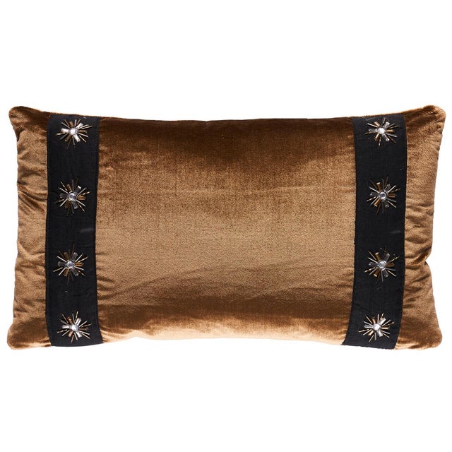 This pillow features Constellation Beaded Tape with a knife edge finish. Constellation Beaded Tape features oxidized beads...