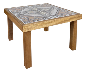Mid-Century French Tiger Oak Side Table with Tiles, 1970s