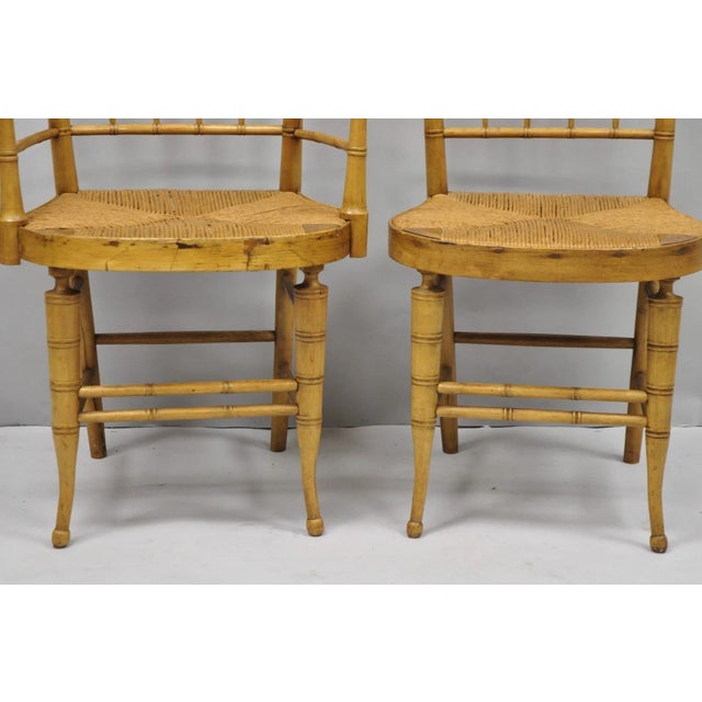 Antique English Regency Faux Bamboo Rush Seat Wooden Dining Chairs - Set of 6 For Sale - Image 10 of 18