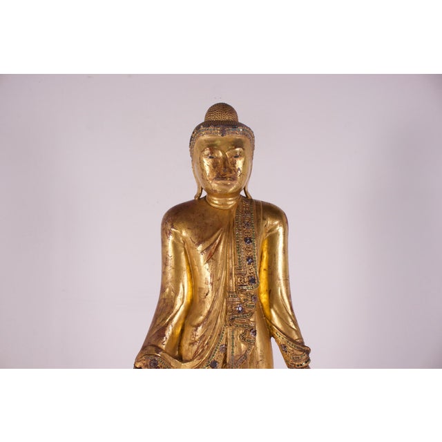 Burmese Artist, Standing Mandalay Buddha, Wood, 1800s For Sale - Image 6 of 14