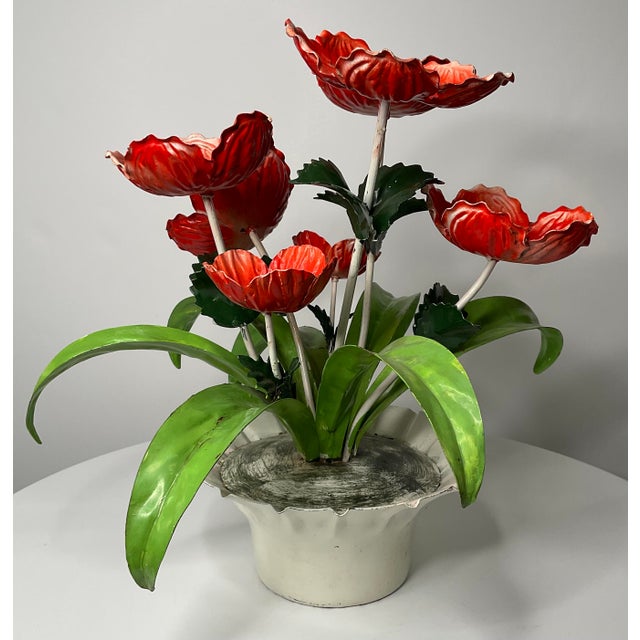 Italian Mid 20th Century Florentia Italian Toile Flowers in a Pot For Sale - Image 3 of 12