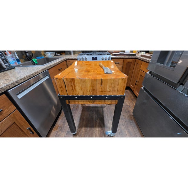 Wood Mid-Century Michigan Maple Block Co. "Southpaw" 10.5- Inch Industrial Butcher Block Island For Sale - Image 7 of 14