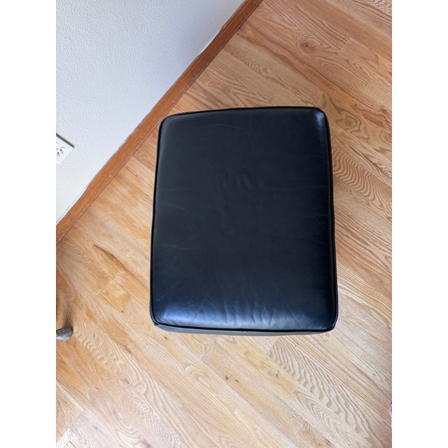 Animal Skin Lee Industries Custom Colonnade Blue Leather Ottoman With Nailhead Trim For Sale - Image 7 of 9