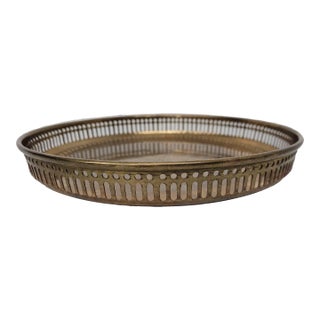 Vintage Brass Mini Serving Tea Tray or Round Vanity Dresser Holder For Sale