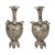 A pair of fine Japanese vases in silver, decorated with minute applications of polychrome enamel with floral motifs. The...