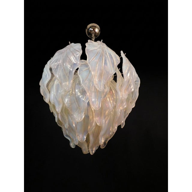 Silver Vintage Opal Leaf Chandelier in Murano Opal Glass, 1980 For Sale - Image 8 of 13