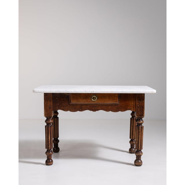 French Butcher's Table with Marble Top, Antique, France, Circa 1900 For Sale - Image 13 of 13