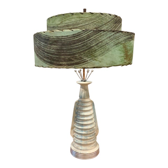 19607s Green MidCentury Modern Lamp Tier Shade Rawhide Chairish