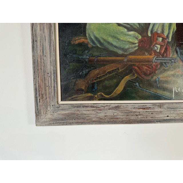 Green 1950's Louis Pere Seated Soldier Portrait Oil Painting, Framed For Sale - Image 8 of 12