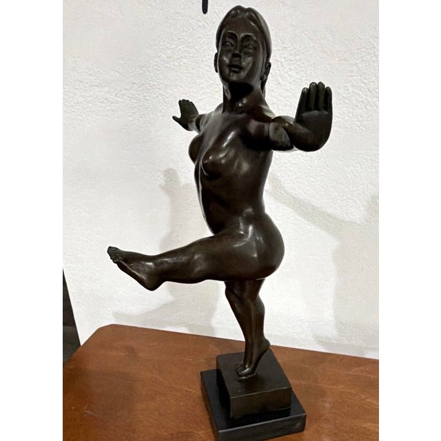 For your consideration is a striking, heavy hot-cast bronze sculpture depicting a full-figured ballerina balanced on one...