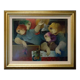 Sunol Alvar Interior Amb Repos" Original Oil on Board With Custom Frame For Sale