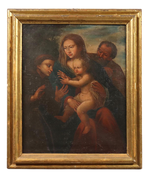 Holy Family with a Franciscan Saint, Oil on Canvas, Framed