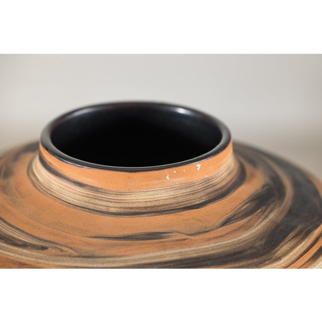 Artisan Hand-Thrown Ceramic Vase with Layered Earth-Tone Slip Decoration For Sale - Image 13 of 18
