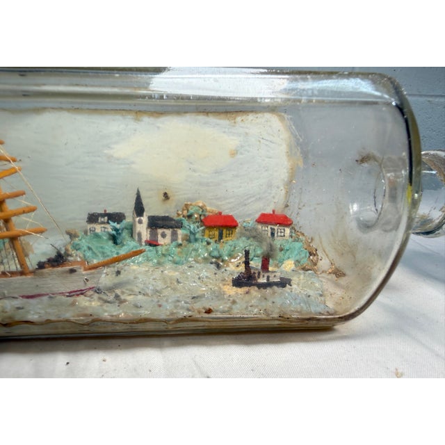 19th Century Rare Antique 19th Century Handmade Folk Art Sailboat Ship in Bottle Sculpture For Sale - Image 5 of 17