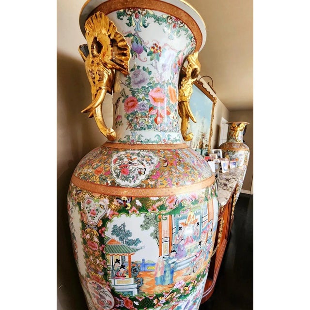Mid 20th Century Pair of Monumental Mid-20th Century Chinese Famille Rose Palace Vases For Sale - Image 5 of 17