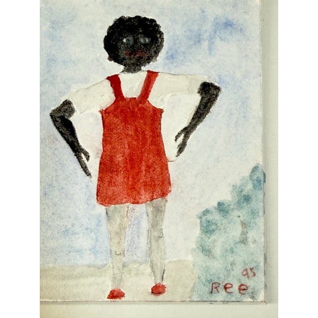 1990s Ree Brown Outsider Artist Pair of Watercolor Paintings of Girls Playing For Sale - Image 5 of 9