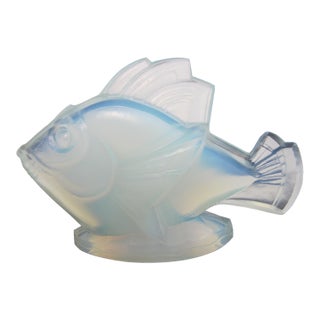 Sabino France Fish Poisson Chabot Opalescent Blue Art Glass Figurine Sculpture For Sale